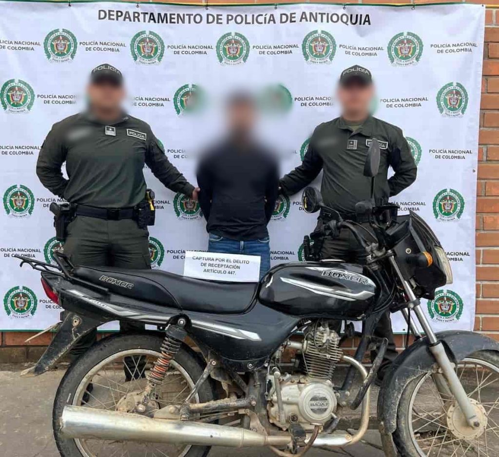 Capturado en Yalí, Antioquia, por receptación y recuperación de motocicleta hurtada