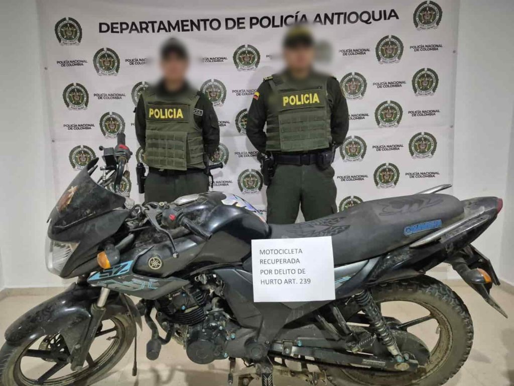 Recuperan en Montebello, Antioquia, motocicleta con reporte vigente por hurto
