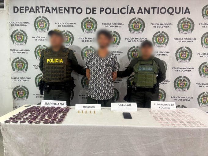 Capturado en flagrancia por tráfico de estupefacientes y porte de munición en Ciudad Bolívar, Antioquia