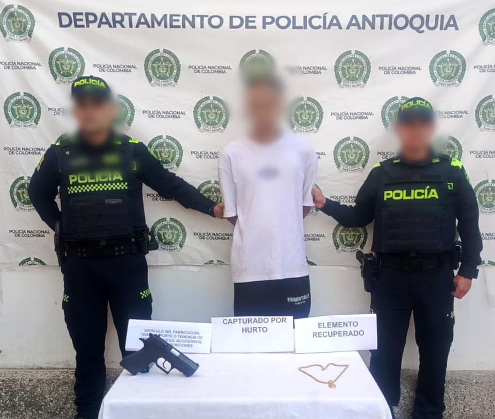 Dos capturados por hurto y porte de armas en Guarne; recuperan cadena de oro