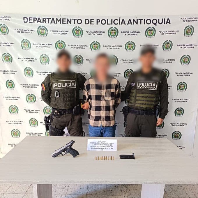 Capturan en flagrancia a una persona con arma de fuego en Sonsón