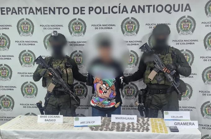 Capturan a una persona con 516 dosis de estupefacientes en Ciudad Bolívar, Antioquia