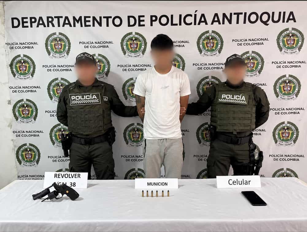 Capturan a hombre con revólver calibre 38 y seis cartuchos en Ciudad Bolívar, Antioquia